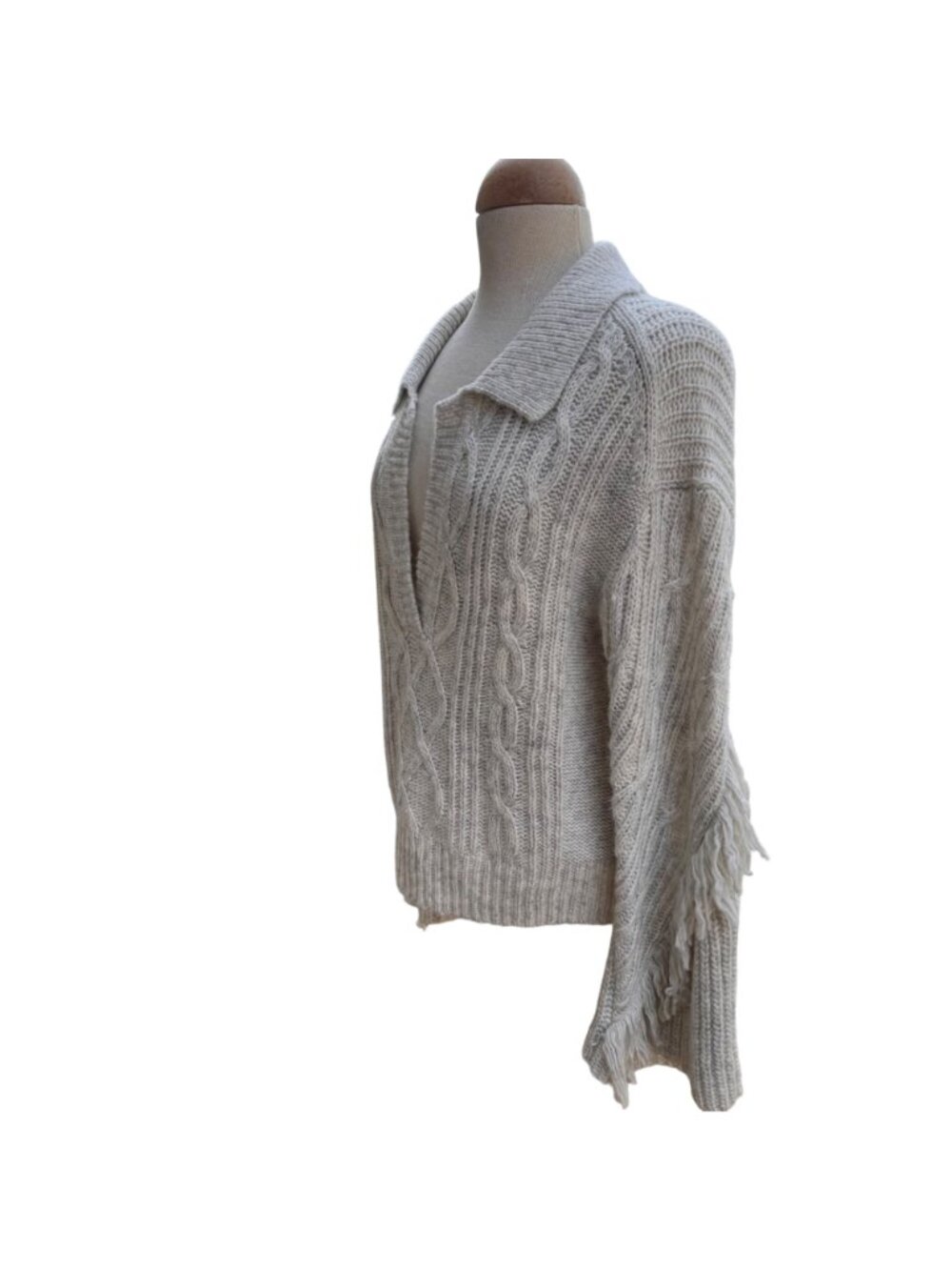 White House Black Market WHBM Sweater V-Neck LS Fringe Pullover Heather Medium - Picture 14 of 16